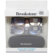 Wholesale - 2pk Brookstone Blue Light Filtering Glasses Set w/Case Asst Power C/P 36, UPC: 085612209010